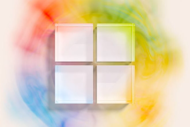 Stylized Microsoft icon featuring a rainbow of muted colors