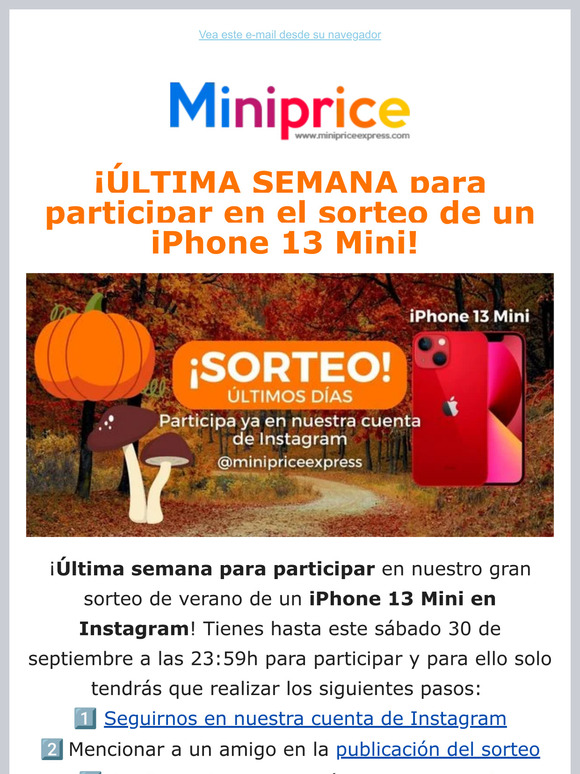 ¡Últimos días! Participa ya en el sorteo de un iPhone 13 Mini 📲