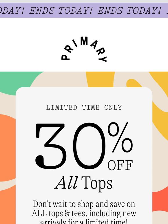 🚨 Hurry, 30% off tops & tees ends today! 🚨