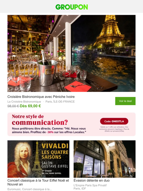 Économisez jusqu'à 30 % sur une croisière déjeuner ou dîner bistronomique