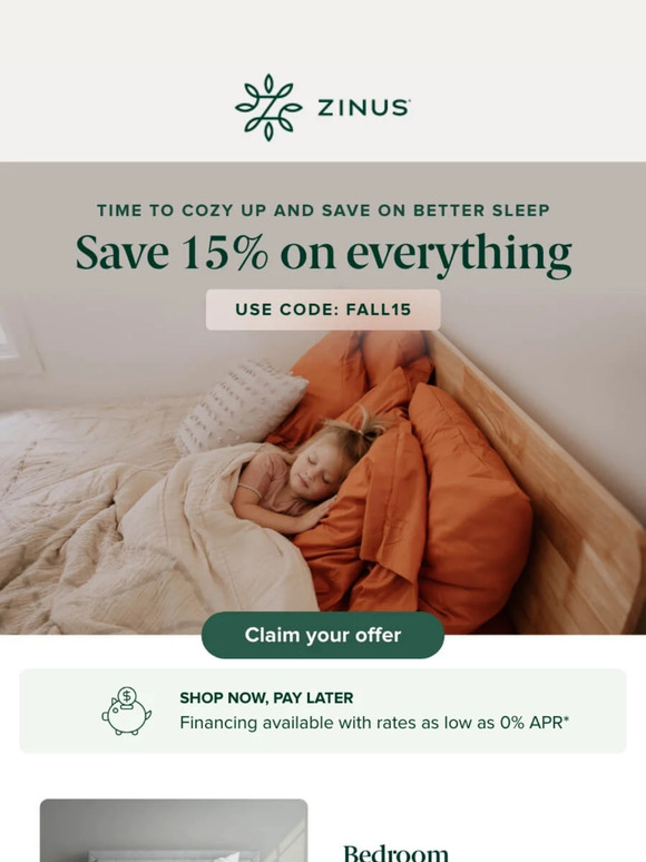 Zinus 🍂 Falling leaves, falling prices Take 15 OFF Milled
