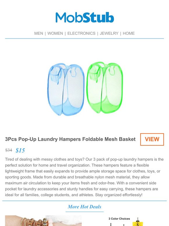 3Pcs Pop-Up Laundry Hampers Foldable Mesh Basket - ONLY $15!