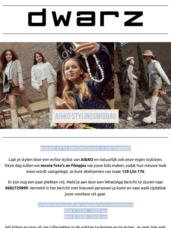 4 OKT STYLINGSMIDDAG AI&KO // 8 OKT EXTRA KOOPZONDAG