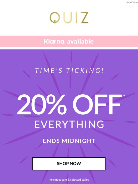 Time's ticking, 20% off ends midnight ⏲️