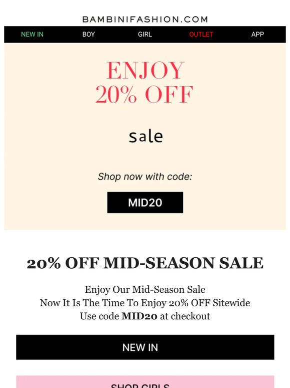 Mid-Season Sale: Enjoy 20% OFF New Styles