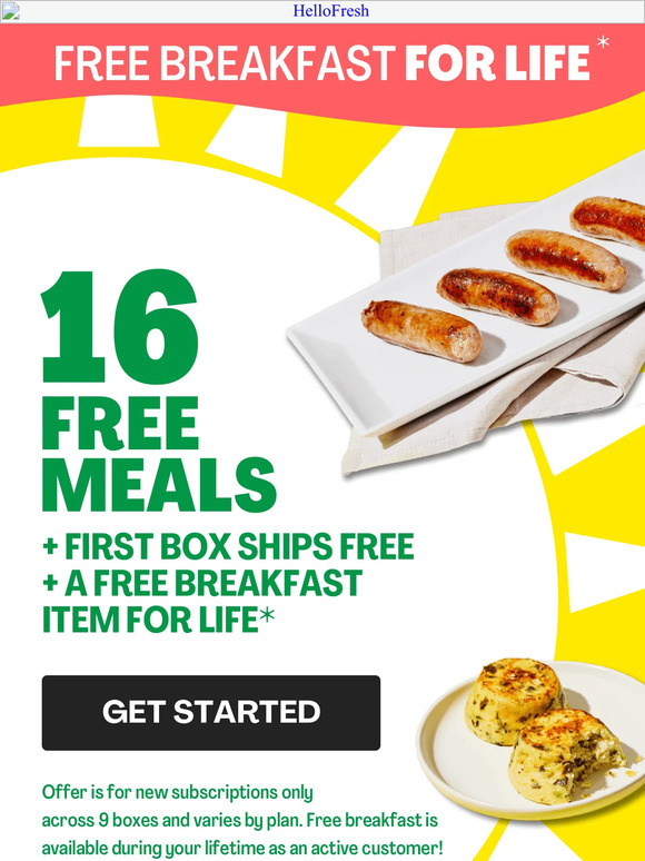 HelloFresh®: 16 Free Meals - Free Breakfast Item For Life