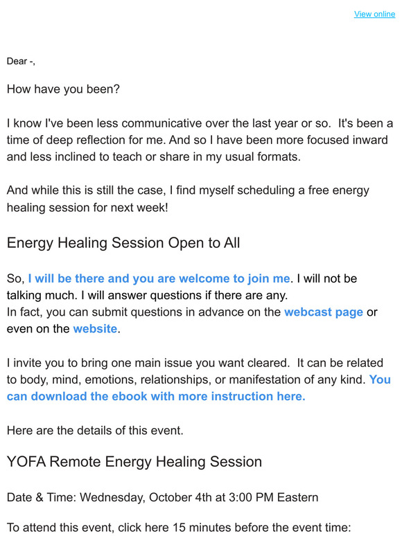 Energy Clearing Session Wednesday 10/4