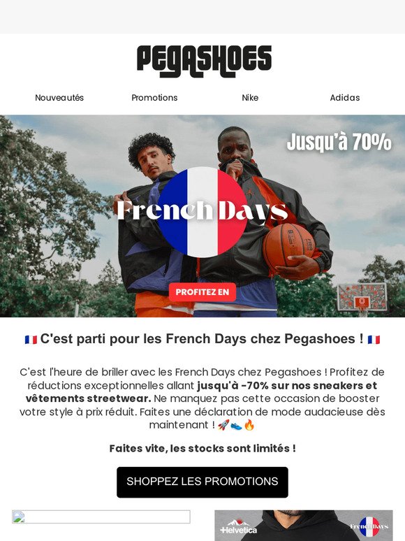 🇫🇷 French Days Explosifs : Jusqu'à -70% chez Pegashoes ! 🇫🇷