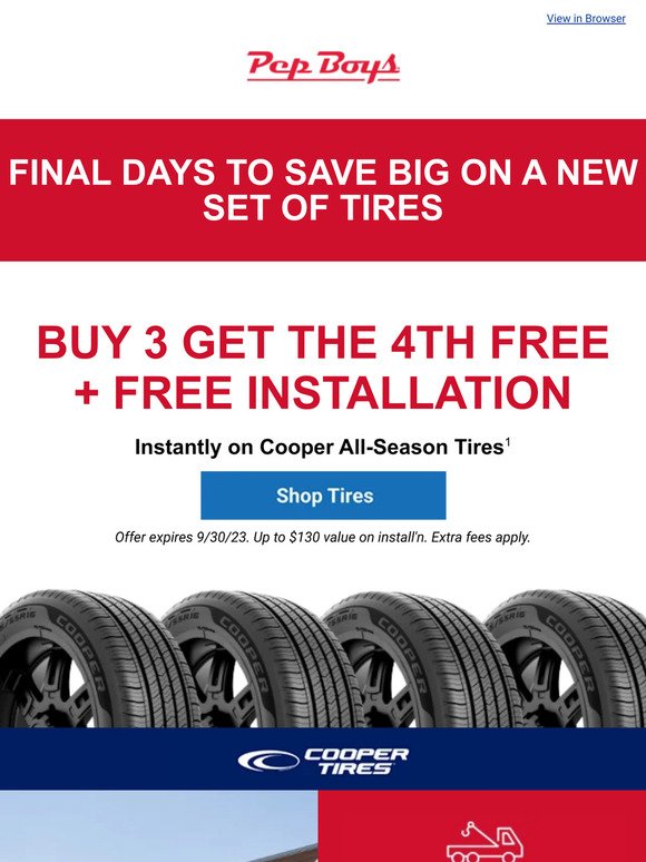 ENDING SOON: Get your 4th Tire Free + Free Installation