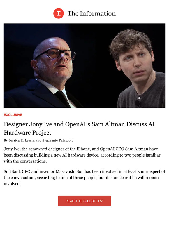 theinformation: Exclusive: Designer Jony Ive and Open AI’s Sam Altman ...