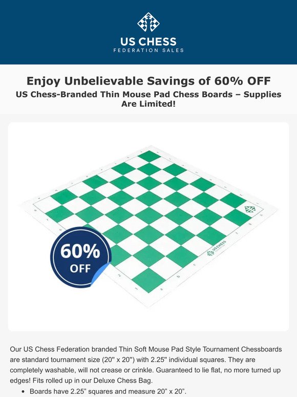 Enjoy Unbelievable Savings of 60% OFF – US Chess-Branded Thin Mouse Pad Chess Boards – Supplies Are Limited!