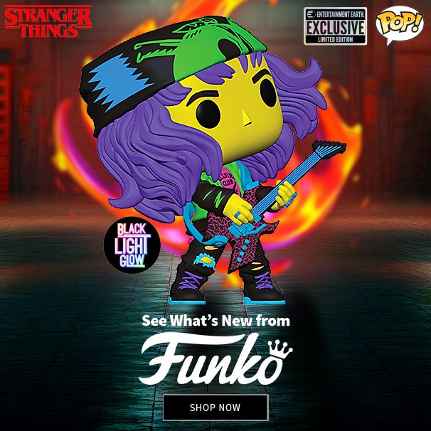  Funko Pop! Stranger Things Eddie with Guitar Blacklight Vinyl  Figure #1462 - Entertainment Earth Exclusive : Toys & Games