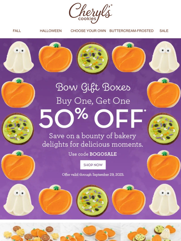 Give bow gift boxes with buy one, get one 50% off.