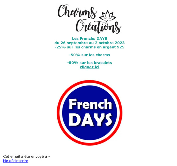 Charms Créations : les Frenchs DAYS du 26/09 au 02/10/2023