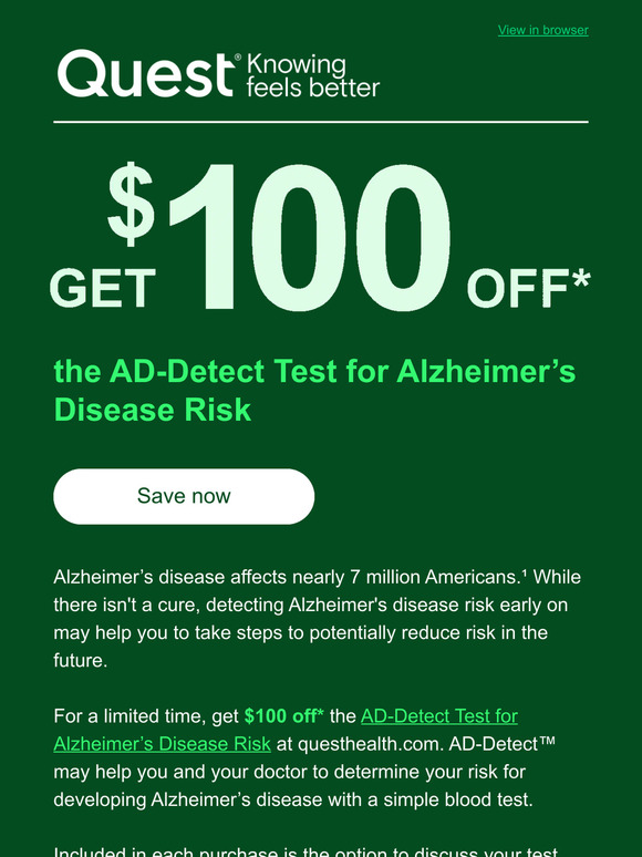 Quest lab testing 100 off alzheimer s disease early risk detection