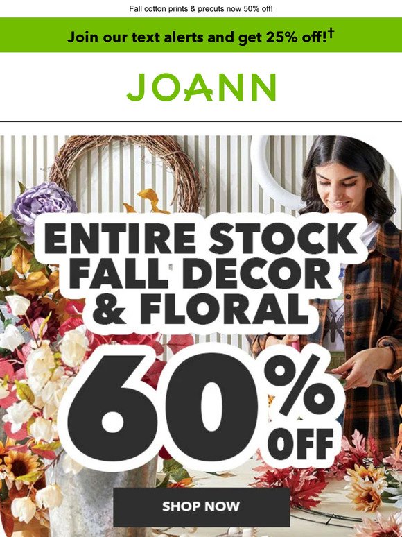 Up to 60% off fall floral, ribbon & more!