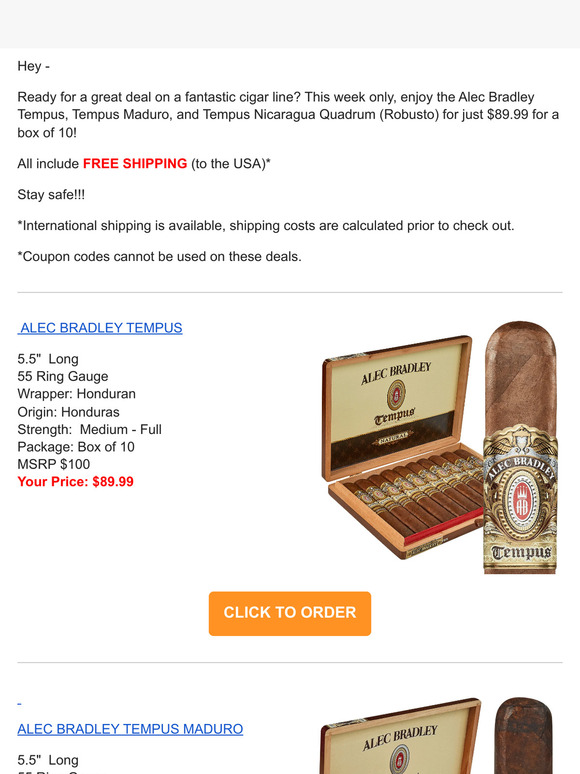 Alec Bradley Tempus Quadrum Box of 10 for Just $89.99!