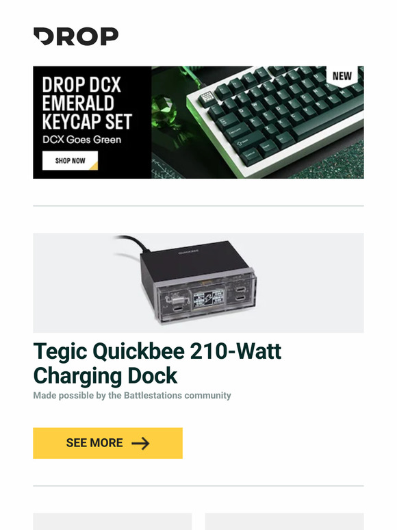 Tegic Quickbee 210-Watt Charging Dock, Piifox Cosmo Side-Legend PBT Keycap Set, Drop DCX Emerald Keycap Set and more...