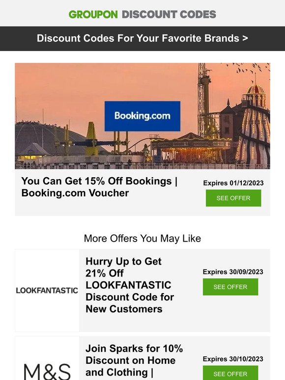 Booking.com - 15% off • boohoo - Extra 5% off • Marks & Spencer - 10% off + more!