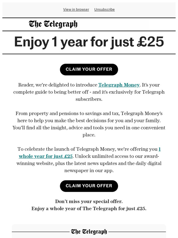 Limited time only. 1 year for just £25.