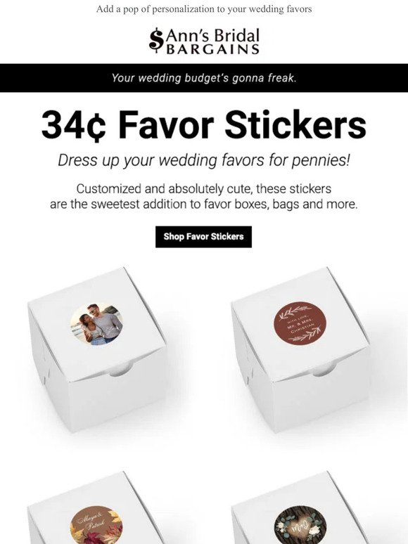 Make Your Wedding Favors Personalized for Just 34¢