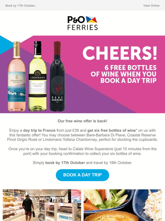 Collect 6 bottles of wine with a £39 day trip. On us!