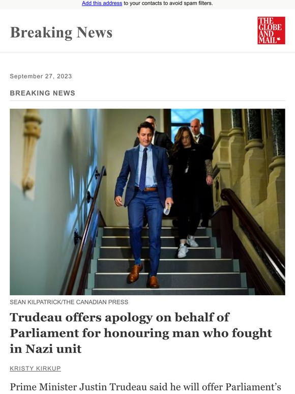 THE GLOBE AND MAIL: Breaking News: Trudeau Offers Apology On Behalf Of ...