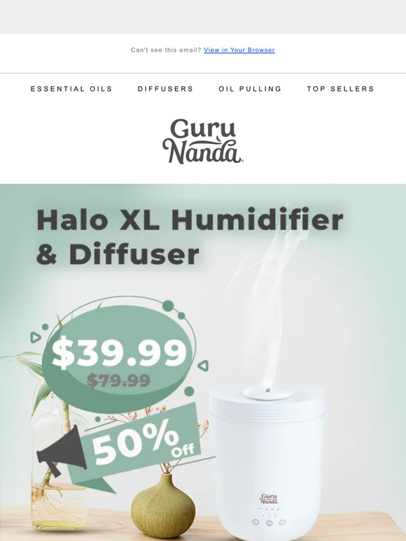 Gurunanda Halo XL Humidifier & Diffuser, 2.2L | Ultrasonic Humidifier