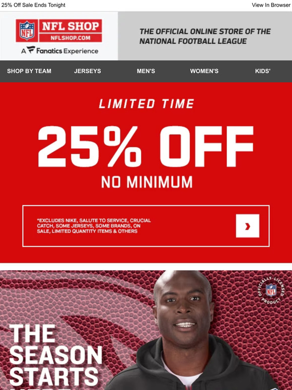 25% Off Preseason Sale Ends Tonight! - NFL Shop