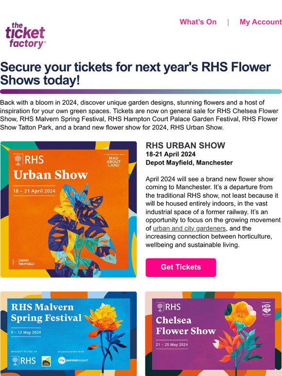 The Ticket Factory RHS Flower Shows 2024 are on sale now! Milled