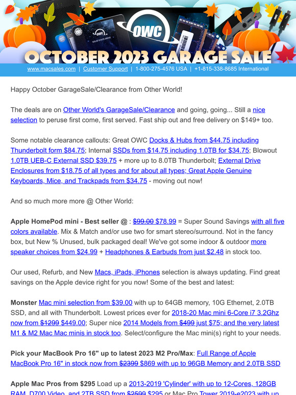 ⏰ OWC October GarageSale/Clearance deals going... going... 🎃
