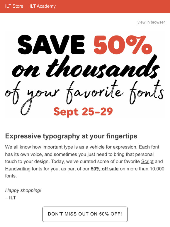 ⏰ Sale ends tomorrow: Script and handwriting fonts at 50% off!