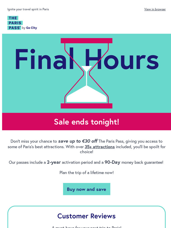 Save €30- Hurry, time is running out of this offer!