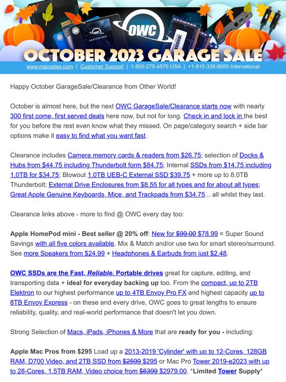 🎃 OWC October GarageSale/Clearance has just turned on 🤩