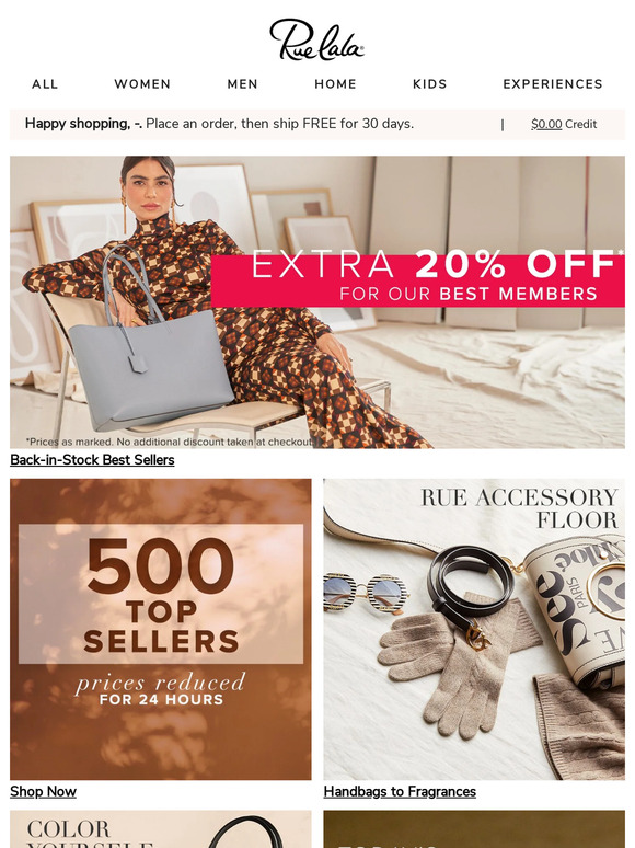 Extra 20% Off for Our Best Members • 500 Top Sellers with 24-Hour Prices