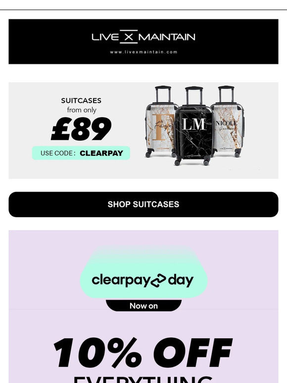 Live X Maintain Suitcases from £89 Clearpay SALE Now On Milled