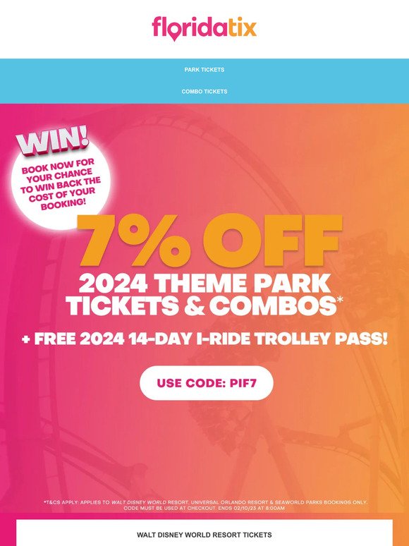 Floridatix 7 OFF 2024 Theme Park & Combo Tickets + WIN back the cost
