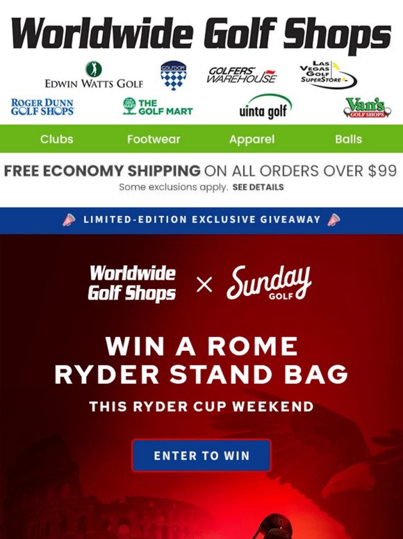 Worldwide Golf Shops X Sunday Golf Ryder Bag Sweepstakes!!