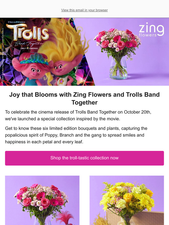 Zing Flowers Joy that Blooms with Zing Flowers and Trolls Band Together Milled