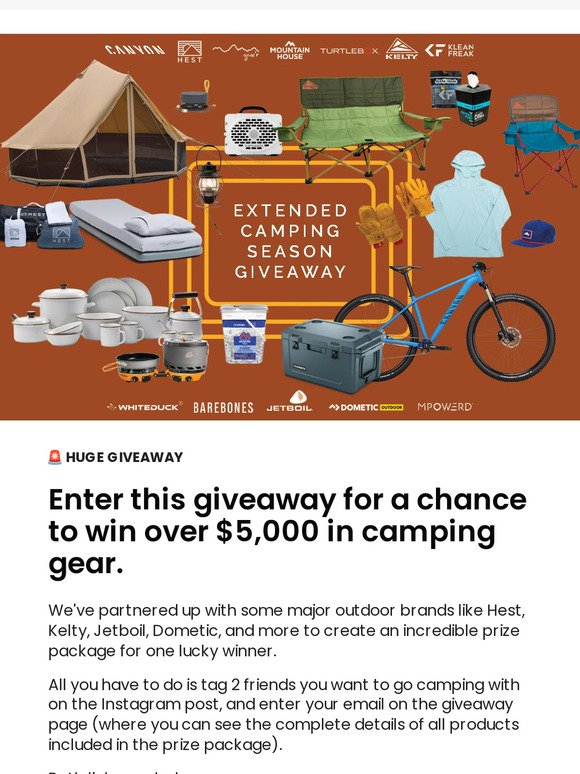 Giveaway—Chance to Win Over $5K in Camping Gear