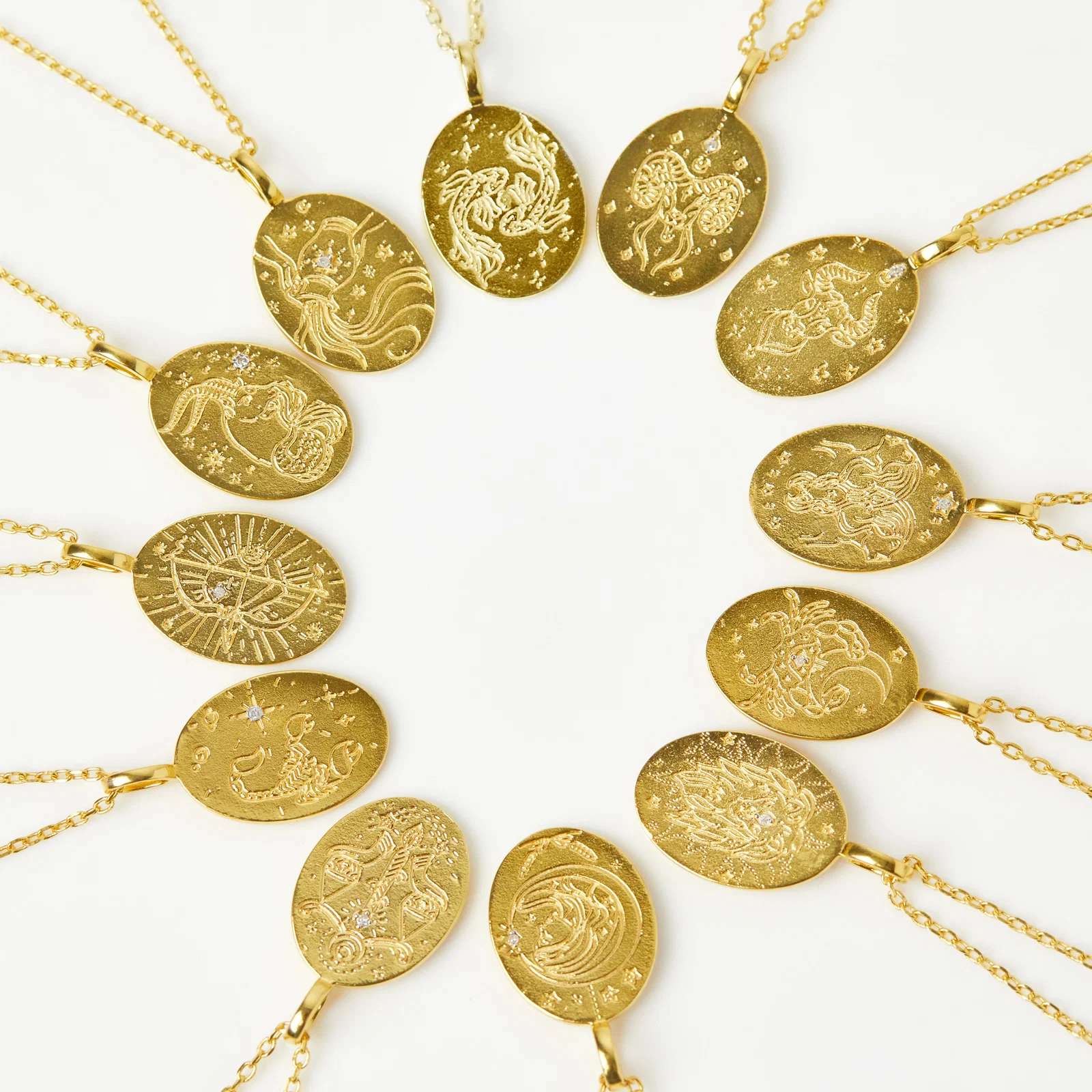 Image of Diamond Detail Horoscope Coin Necklace