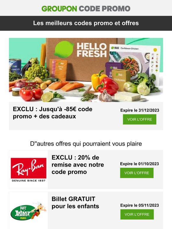 HelloFresh -85€ • Parc Asterix • Ray-Ban -20%