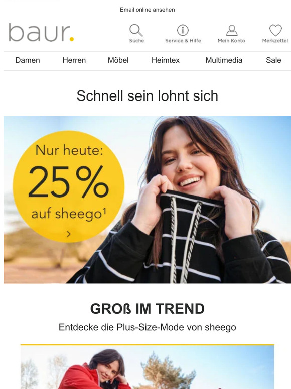 Nur heute! 25% Rabatt auf sheego!