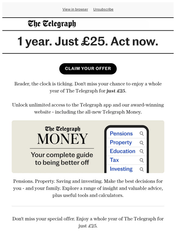 Must end Sunday. Enjoy 1 year for £25.