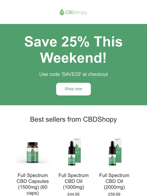 Save 25% This Weekend @ CBDShopy