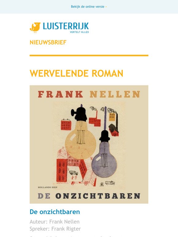Wervelende roman: De onzichtbaren van Frank Nellen | Herman Finkers leest Et Heanige Preenske | Biografie Stromae | Wilde avonturen van Wildebras