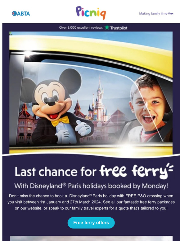 Last chance for FREE FERRY to Disneyland®