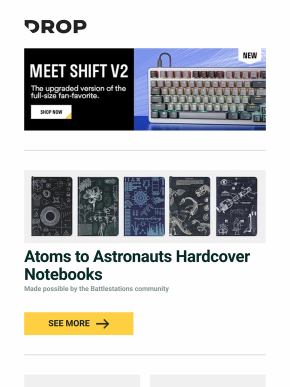 Atoms to Astronauts Hardcover Notebooks, Teamwolf Stainless Steel MX 104-Key Keycap Set, Keebmonkey IN12 Walnut Nixie Clock and more...