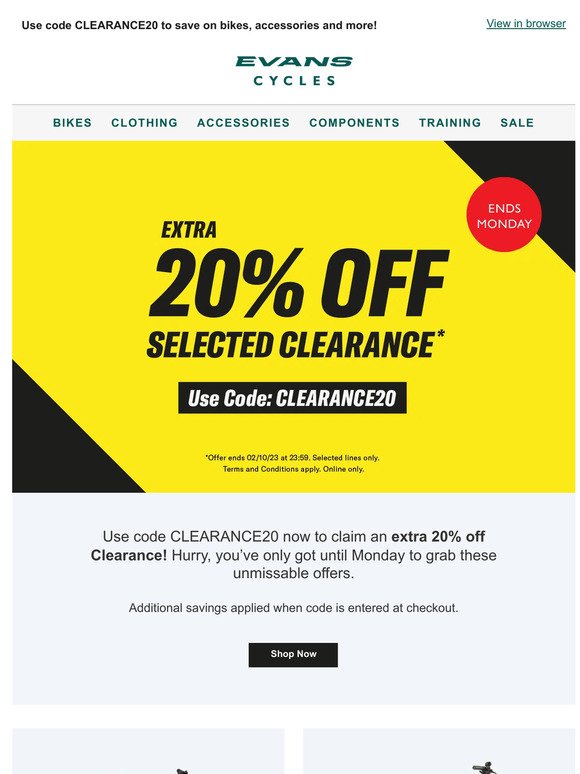 Extra 20% off Clearance ends Monday