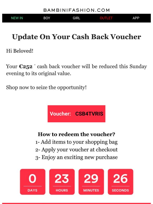 Act Fast: Your  €252  Voucher Decreases to Its Original Value Today